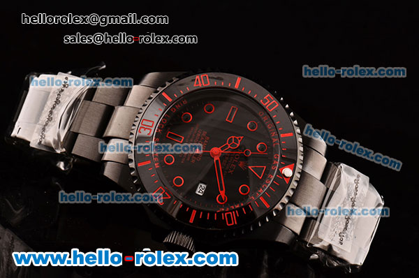 Rolex Sea-Dweller Bamford Asia 2813 Automatic PVD Case with PVD Strap Black Dial Red Markers - Click Image to Close